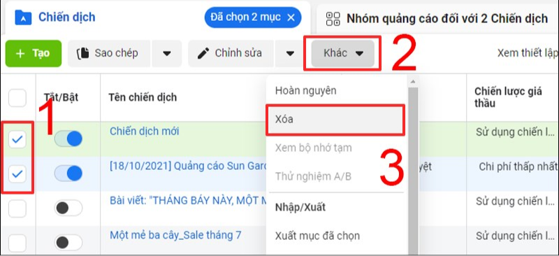 Xóa quảng quảng cáo trong Trình quản lý quảng cáo